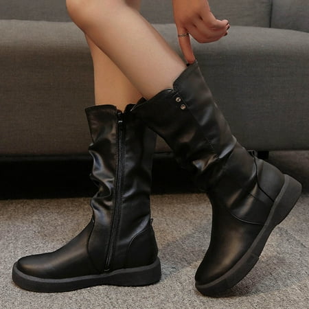 

New Years Eve Outfit Womens Boots Shoes Winter Snow Boots For Womentoe Fashion Color Round Women S Boots Mid- Zipper Solid Thick-Soled Women S Boots Gifts For Women Her Birthday Gi