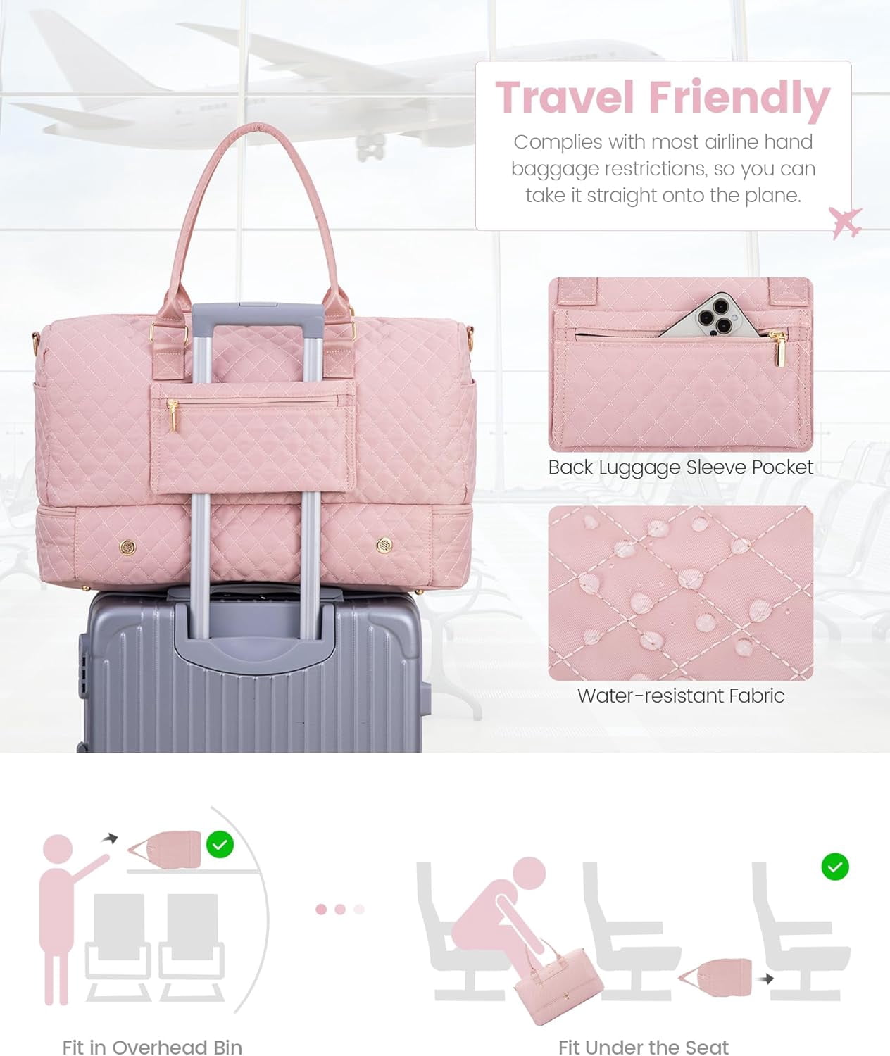 LOVEVOOK Travel Duffle Bag for Women, Weekender Overnight Bag with Shoe Compartment, Carry on Bag with Toiletry Bag, Gym Duffel Bag with Wet Pocket, Hospital Bags for Labor and Delivery 3 Pcs Set