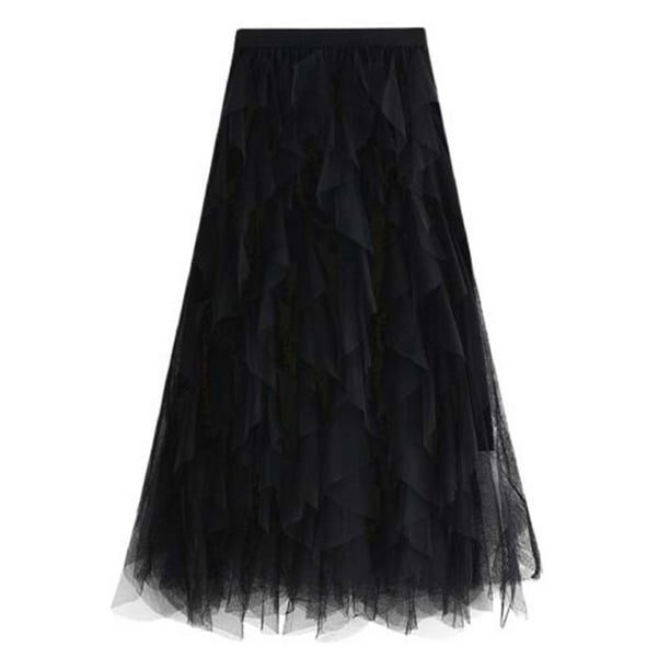 Falda acampanada de malla de cintura alta para mujer: falda midi dulce para fiestas y ropa informal