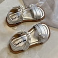 thumbnail image 5 of Spazoro Girls' Strappy Platform Sandals, Adjustable Hook and Loop Non-Slip Sole with Pearl Bow Open Toe Casual Summer Shoes for Kids Silver, 5 of 9