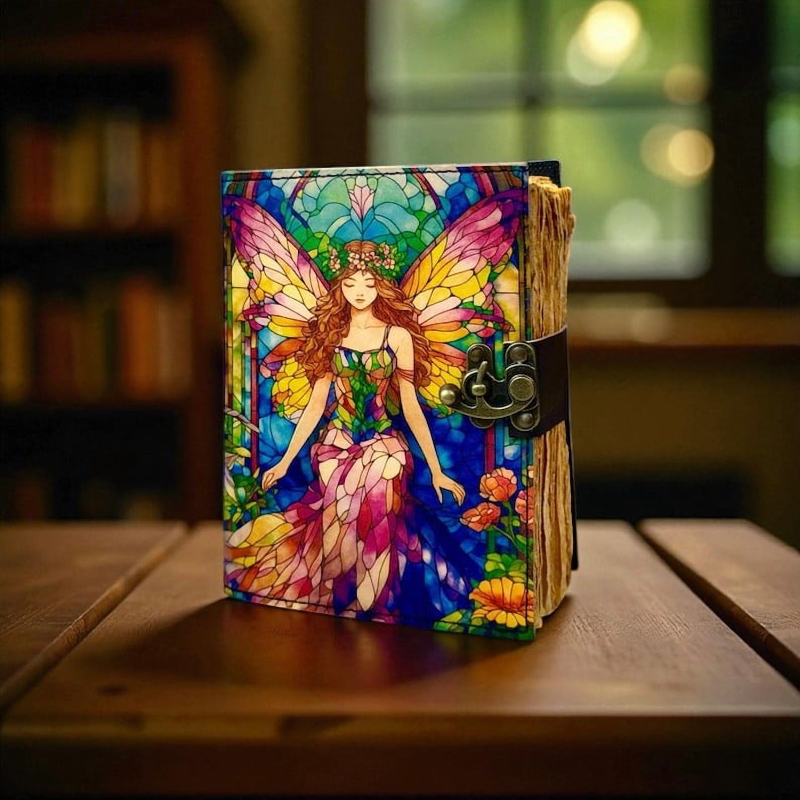 Fairy Leather Grimoire Journal – Handmade 200-Page Book of Shadows, Vintage Witchcraft Spellbook, Wiccan Pagan Journal, Gothic Witchy Gift