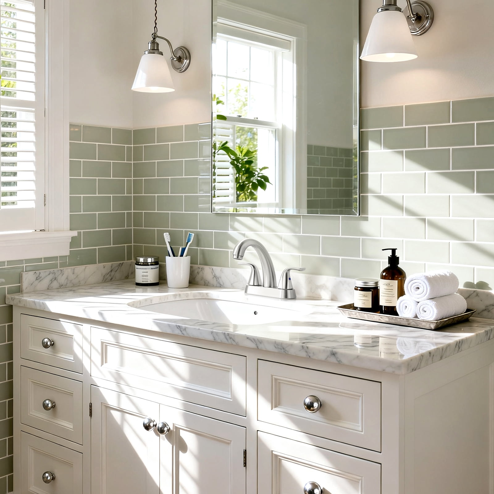 Wowow 4 inch Centerset 2-Handle Bathroom Faucet for Bathroom Sink with Pop Up Drain