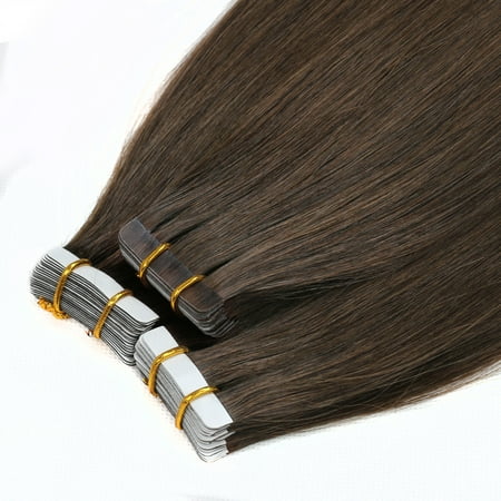 BHF Hair Tape Hair Extension 100% Human Hair Double Side Tape Remy Hair Extensions 20Pcs 40G/Package 4# Dark Brown 16