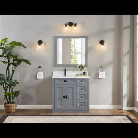 Legion Furniture WS2516-36-CD 36 in. Cadet Finish Solid Wood Sink Vanity, 1 ft. Artificial Stone Top