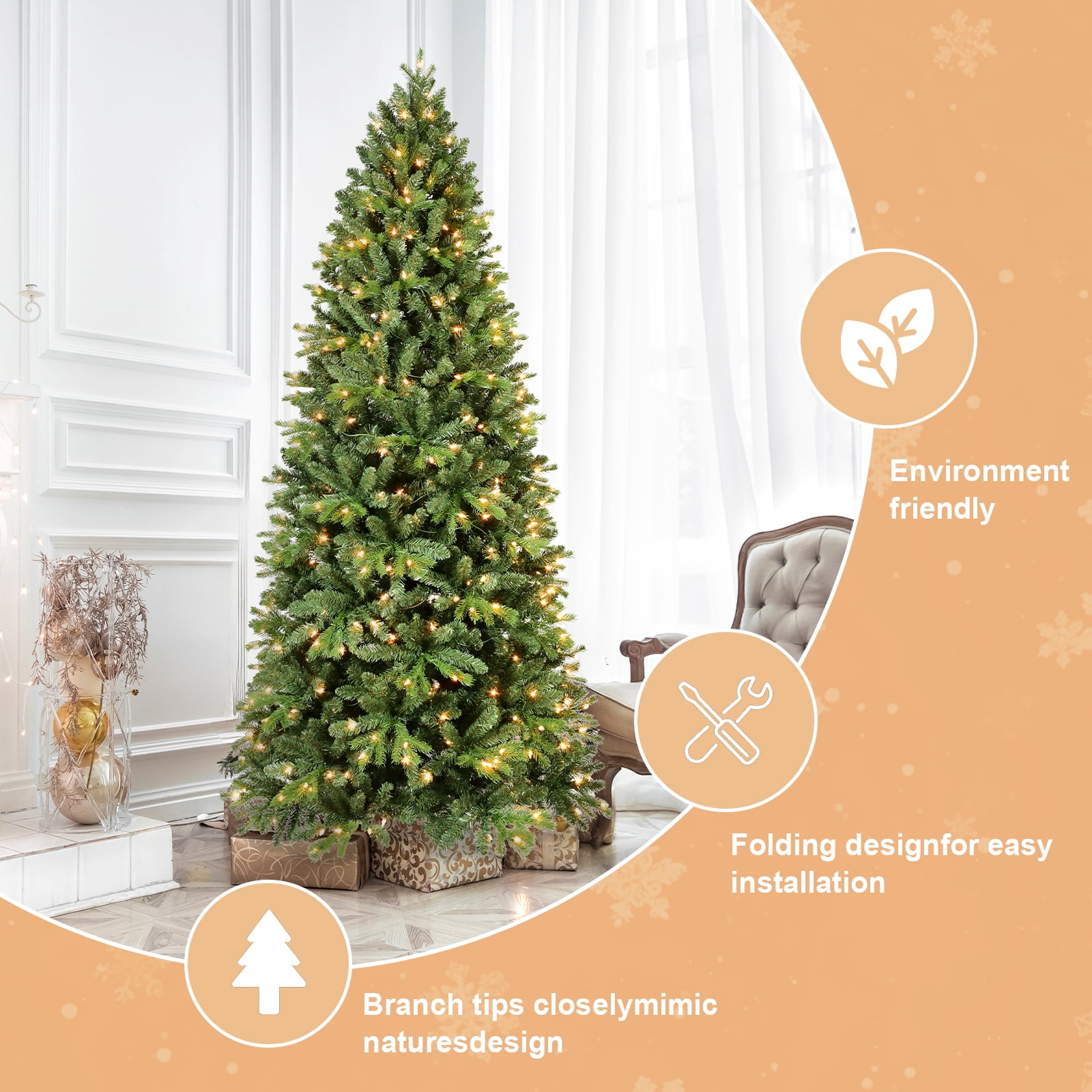 6ft Prelit Lush Christmas Tree with 300 LED Lights 1032 Tips Hinged Branches Metal Stand
