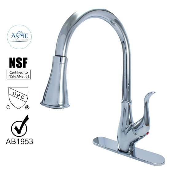 62216040 - Chrome High Arc Pulldown Spray Kitchen Sink Faucet with Optional Deck