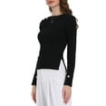 thumbnail image 4 of SUÉTER PULLOVER CHIC INSPIRADO para Mujeres Cuello Barco Manga Larga Dobladillo Dividido Top de Punto Casual 2XL Negro, 4 of 5