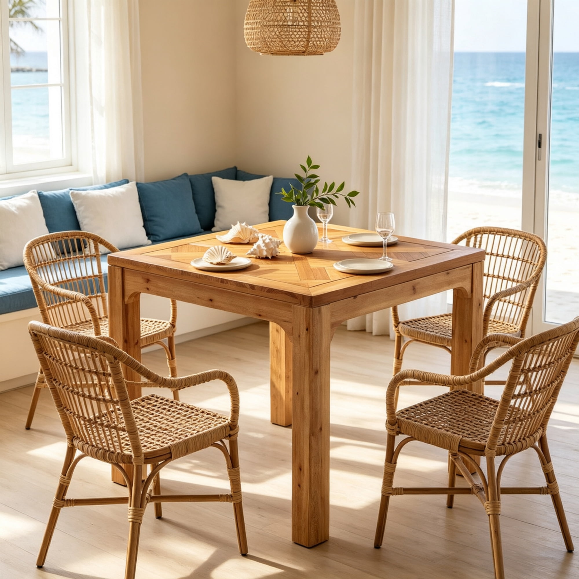 31.5" Wood Square Dining Table with 3D Textured Top