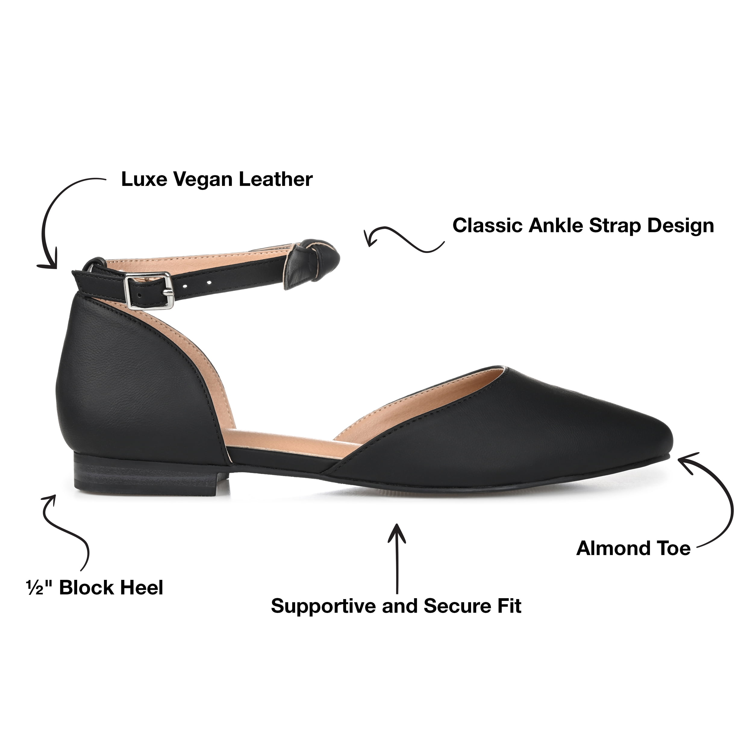 Journee Womens Vielo Ballet Almond Toe Buckle Flats, Widths Available