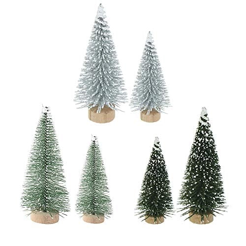 Árbol de Navidad Yahpetes en miniatura con forma de pino con nieve 6 unidades