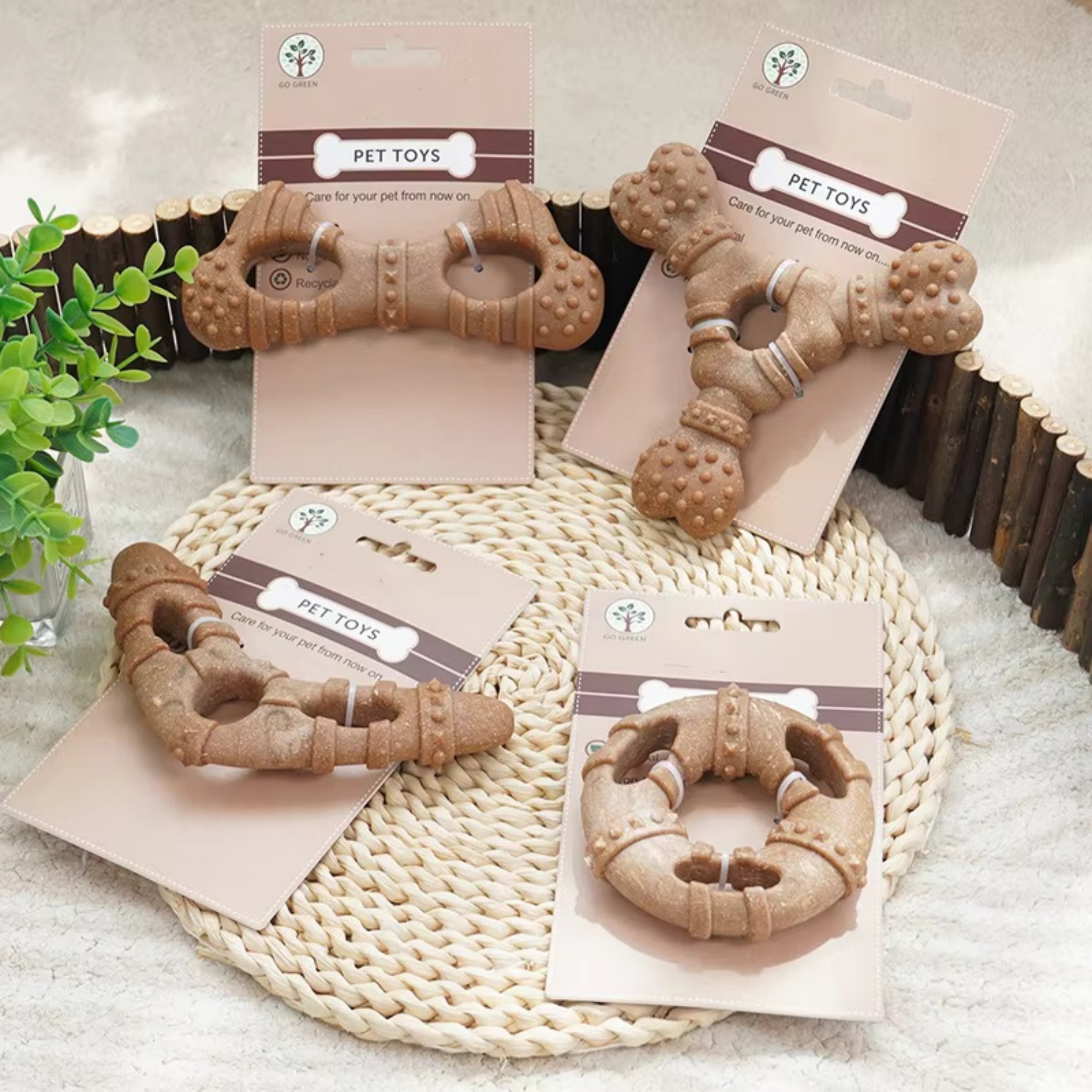 Newborn Dog Chew Toys,4 Pack Indestructible Dog Toys With Tough Wood-plastic Chew Toy Gift For Large Medium Small Breed