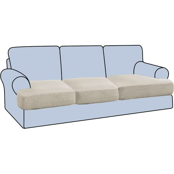 Stretch 3 Piece T Cushion Sofa Slipcovers Individually Sofa Cushion Covers for 3 Cushion Couch Sofa Seat Cushion Covers with Elastic Bands Featuring Thicker Jacquard Fabric