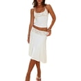 thumbnail image 3 of Women 2 Piece Lace Halter Neck Crop Top and Midi Skirt Set Summer Vacation Going Out Outfits White S, 3 of 10