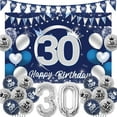 thumbnail image 2 of 30th Birthday Decorations for Men Navy Blue and Silver, Happy 30th Birthday Backdrop, Triangle Flag Banner, Number 30 Balloon, Thirty Year Old Birthday Party Supplies, 2 of 6