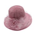 thumbnail image 2 of Shenmeida Womens Sun Straw Hat Wide Brim Summer Foldable Roll Up Floppy Beach Elegant Net Yarn Flower Decor Beach Hat, 2 of 8