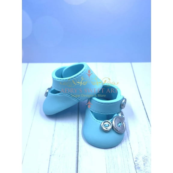 Gum Paste Baby Boy Shoes with Buttons Cake Topper