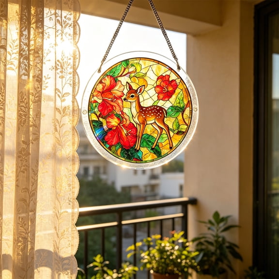 Guodhu Acrylic Puzzle Sun Catcher Deer Shape 3D Crystal Puzzle Window Hanging 100 Pieces 8x10 Inch Clear Acrylic Puzzle Rainbow Maker for Home Office(multicolour P)
