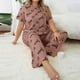 thumbnail image 5 of Conjunto de pijama de mujer con cuello redondo, estampado de letras, talla grande, multicolor, cómodo, manga corta, pantalones largos, top de poliéster para mujer, 5 of 5