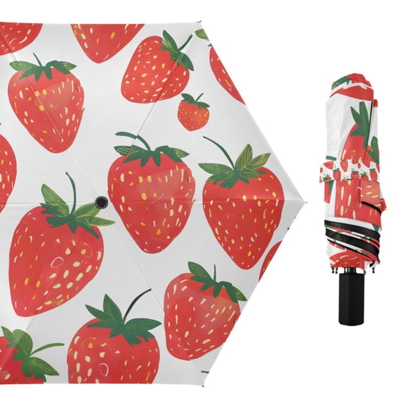 Strawberry Hand Drawn Compact Sun Umbrella Windproof Travel Umbrellas for Rain Strong Portable UV Protection