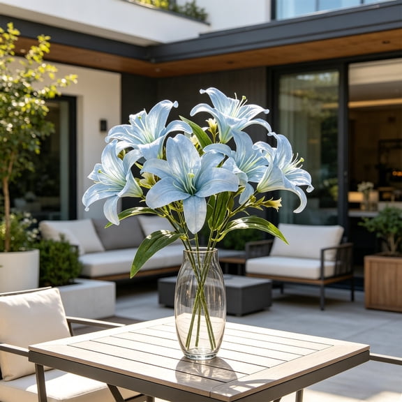 Kbndieu Lily Artificial Silk Flowers Fake Flowers Blue Florals Arrangements Faux Lily Flower Stems for Spring Summer Wedding Bride Bouquets Home Table Centerpiece Farmhouse Decorations
