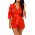 thumbnail image 3 of Mujeres Kimono Camisón Lencería de encaje Bata Sexy Malla de dormir, XXL, Rojo Monstrate XX000064-25, 3 of 7