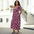 thumbnail image 3 of FKELYI Leopard Pink Print Womens Fall Dress Long Sleeve Maxi Dress for Wedding Party Casual Outdoor Cloth V Neck Soft Dresses with Pocket, 2XL, 3 of 6