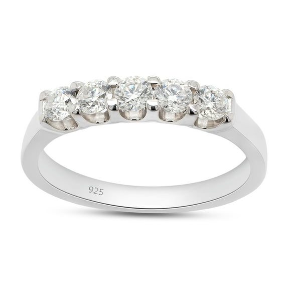 1/2 Ct Round Cut Lab Created Moissanite Diamond Five Stone Wedding Ring for Women In 14K White Gold Over Sterling Silver U Prong (G-H Color, VVS1 Clarity, 0.50 Cttw) Size - 4