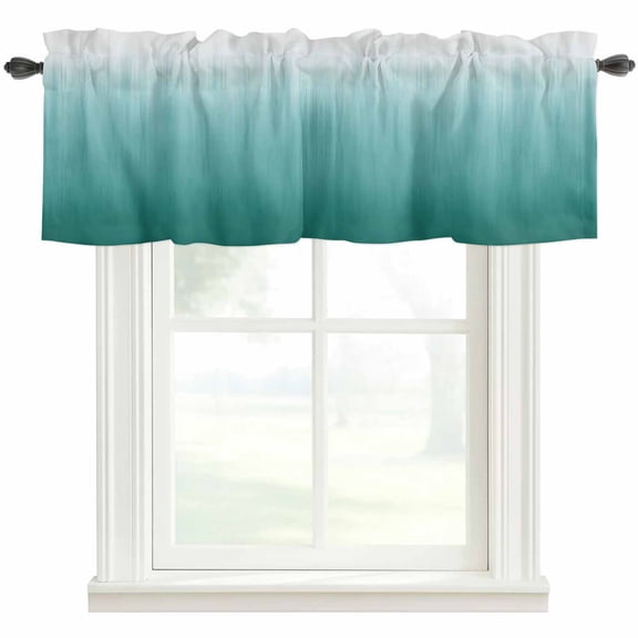 Teal Green Ombre Rod Pocket Curtain Valance, Contemporary Gradient Abstract Art Farmhouse Window Valance for Living Room, Bedroom, Kitchen 42"W x 18"L
