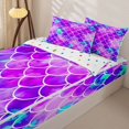 thumbnail image 2 of Manfei Mermaid Scale Zipper Full Size Comforter Sets with Fitted Sheet and 2 Pillowcases, Watercolor Wash Zipper Bedding Set, Purple Teal, Polkadot Reversible, 4-Piece, 2 of 7