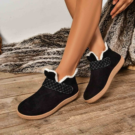 JUSLIO Winter Boots for Women Flat Boots Solid Color Snow Boots for Women Fashion Casual Slip On Comfort Round Toe Womens Boots