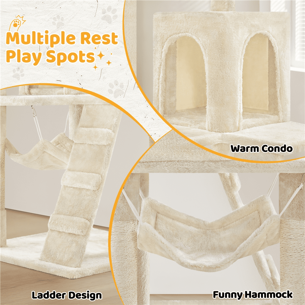 Yaheetech 53.5'' Multilevel Cat Tree Condo with Scratching Post, Beige