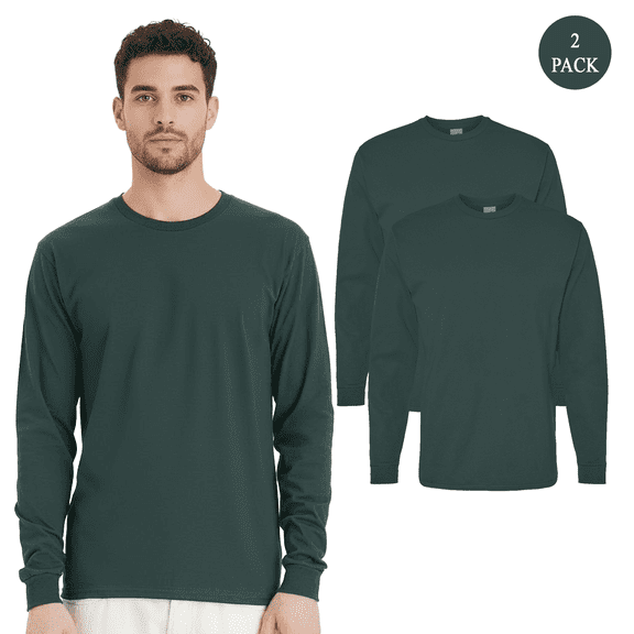 Hanes Men's Essential-T Long Sleeve T-Shirt, 100 Percent Cotton Athletic Dark Green Tee, 2-Pack, S