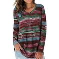 thumbnail image 5 of Qarigey Camiseta de mujer Otoño Impreso Cuello en V Top Top Blusa informal de manga larga Prendas para la parte del cuerpo Vino rojo XXL, 5 of 5