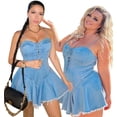 thumbnail image 4 of AURA Plus Size Sleeveless Washed Denim Mini Dress V Neck Spring Summer Urban Style, 4 of 9