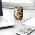 thumbnail image 3 of 12oz Stemless Wine Tumblers Yellow and Brown Of Leopard Print Vacuum Insulated Stainless Steel Travel Tumbler Cups Mug with Lid and Straw for Champaign,Cocktail,Beer with Cleaning Brush, 3 of 5