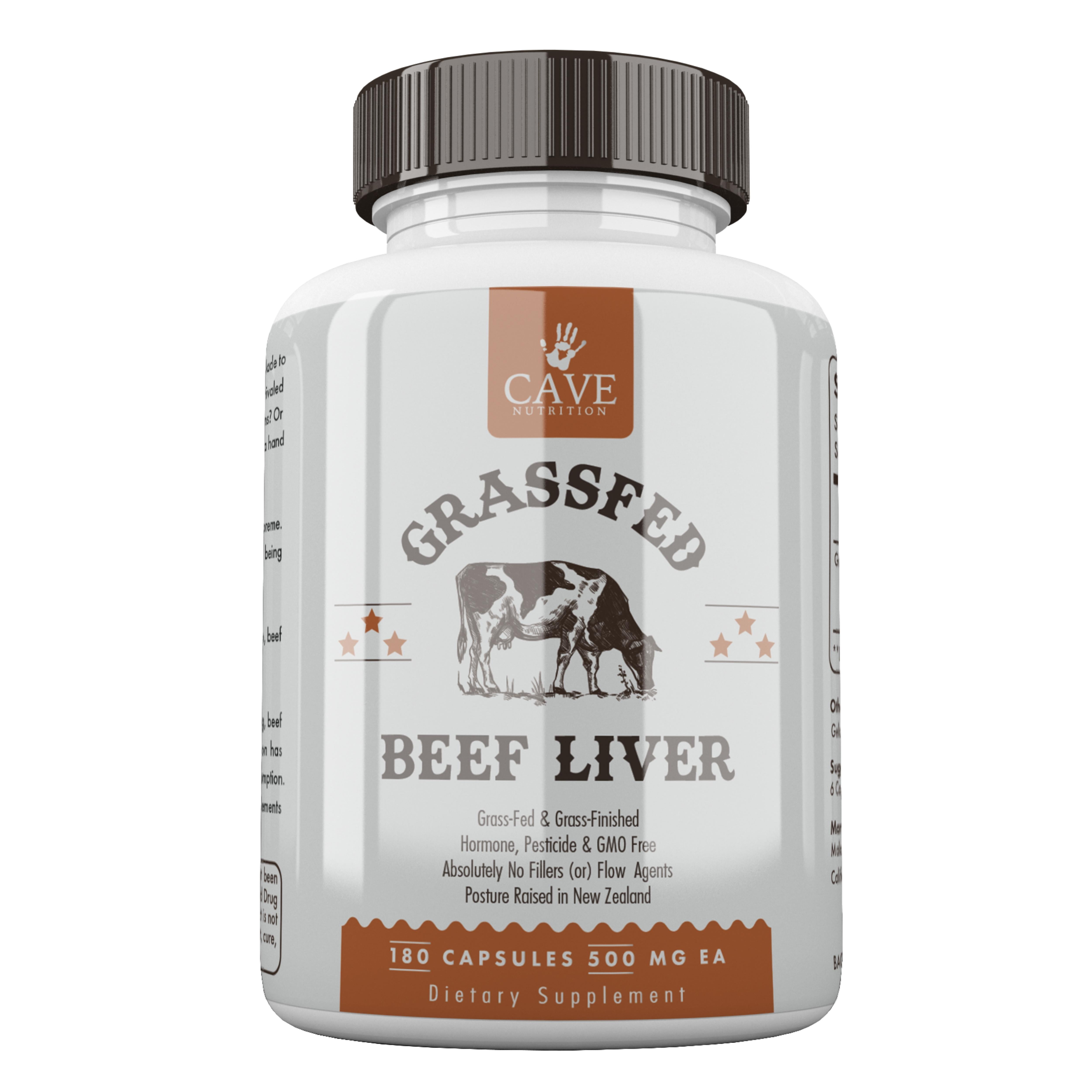Grass Fed Desiccated Beef Liver Capsules (180 Pills, 600mg Each) Natural Iron, Vitamin A, B12