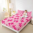 thumbnail image 2 of Manfei Pink Geometric Grid Fitted Sheet Full,Cartoon Bow Tie Bed Set,3 Pieces,1 Fitted Sheet and 2 Pillowcases, 2 of 6