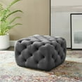 thumbnail image 2 of Tufted Accent Chair Ottoman, Square, Velvet, Grey Gray, Modern Contemporary Urban Design, Living Lounge Room Hotel Lobby Hospitality, 2 of 7