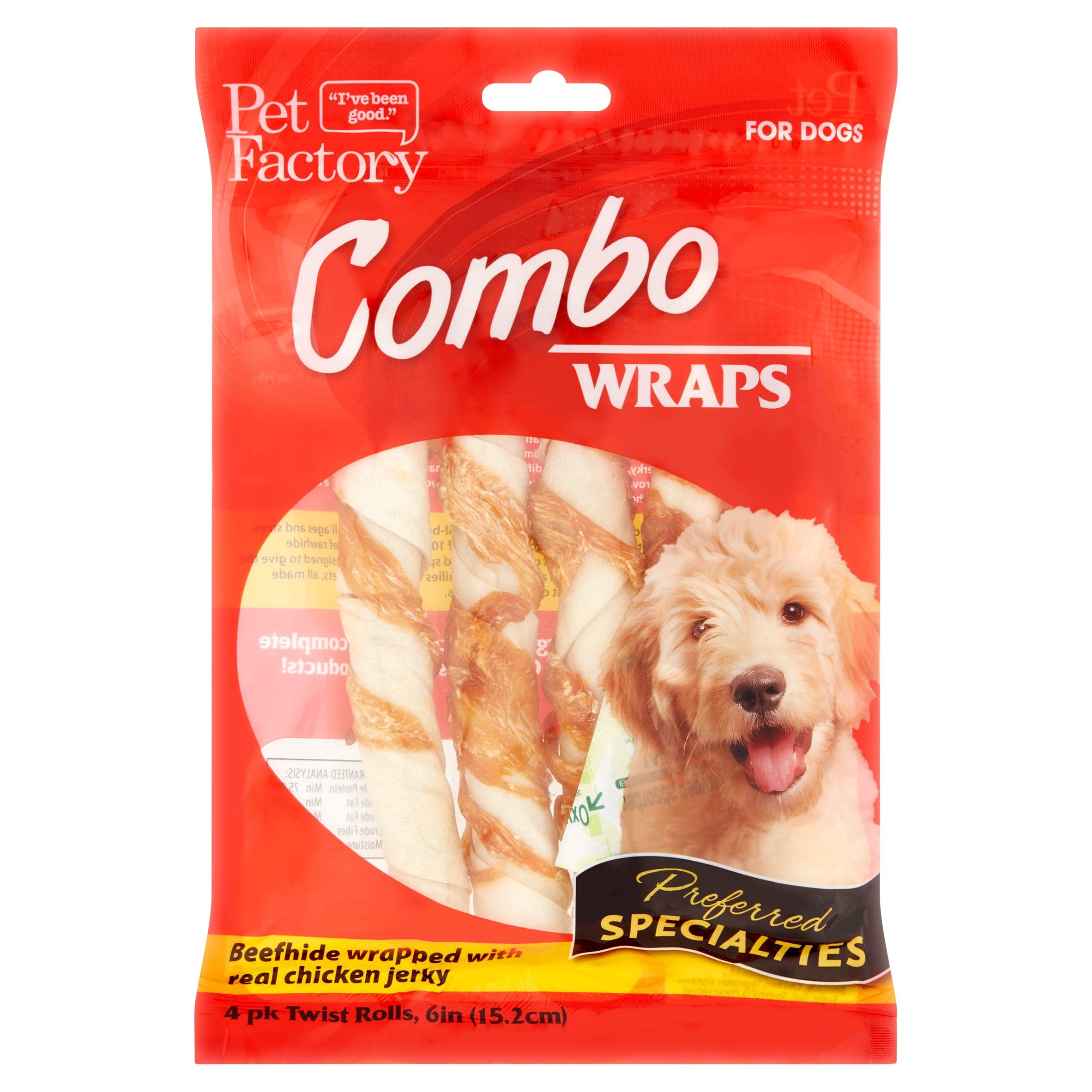 Pet Factory Combo Wraps Beefhide Wrapped with Real Chicken Jerky Twist
