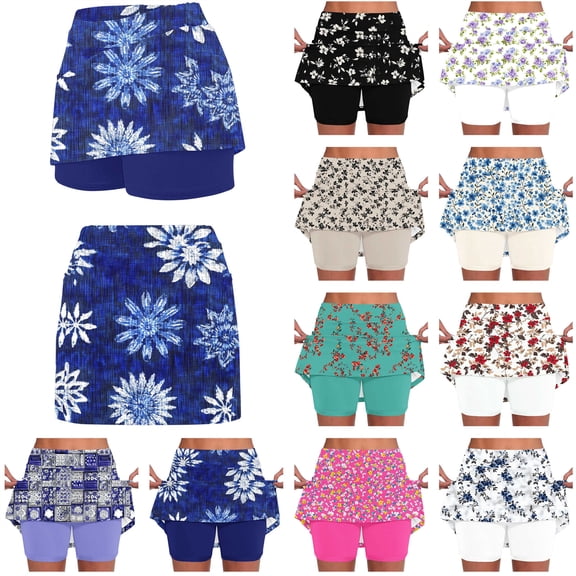 QATAINLAV Floral Printed Yoga Skirt for Women Built-in Shorts Stretchy High Waisted Workout Skirt Gym Activewear White L