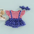 thumbnail image 4 of Baby Two Piece Set Infant Fly Sleeve  Neck Stripe Star Pattern Romper Elastic Matching Headbands Red Blue 9-12 Months, 4 of 8