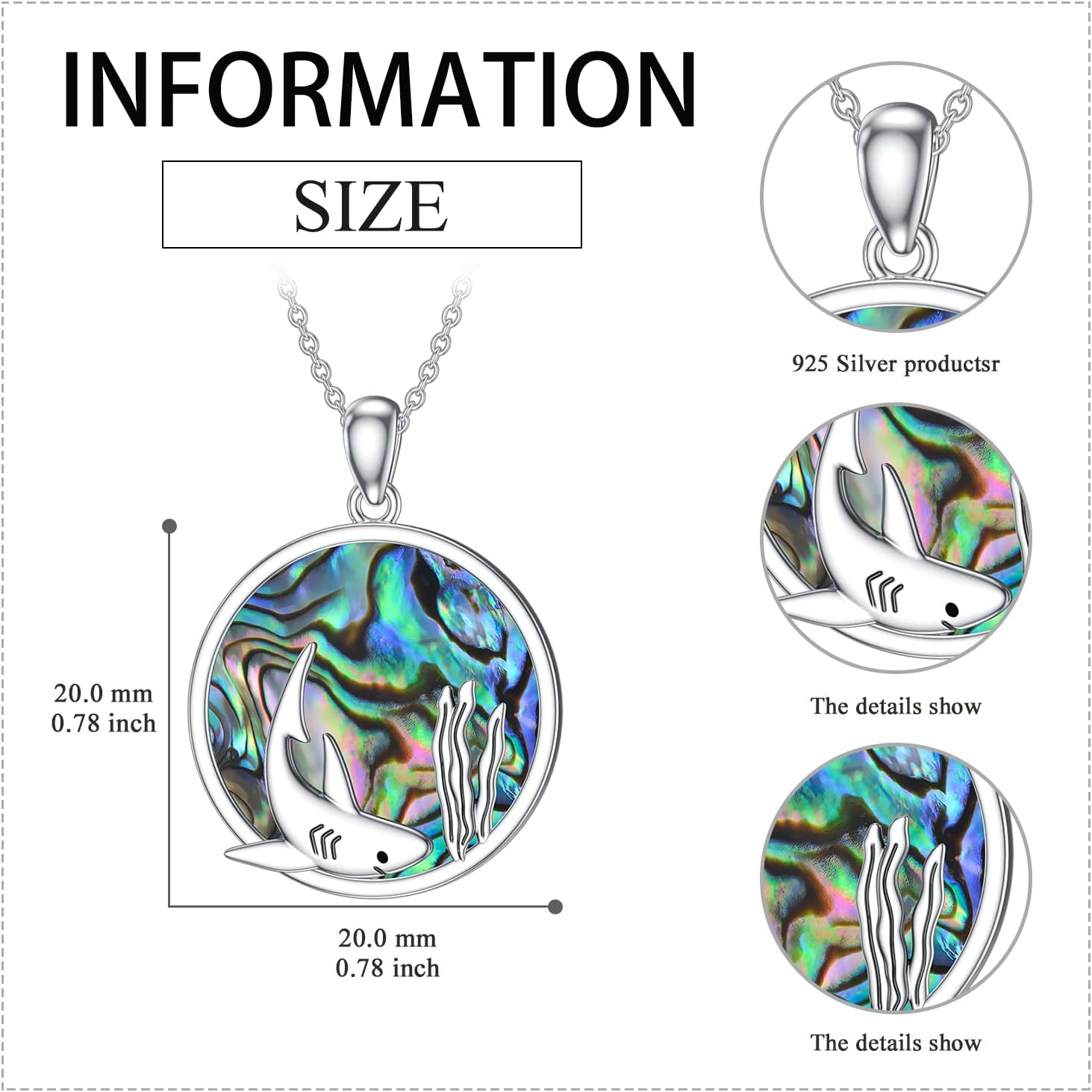 Shark Necklace Sterling Silver Abalone Shark Jewelry For Women Men Shark Gifts For Shark Lovers