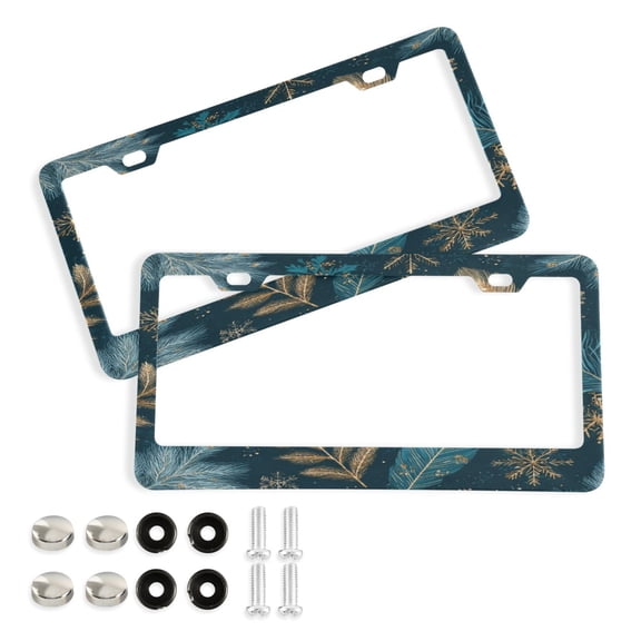 Aluminum License Plate Frame 2 Pack Car Exterior Accessory Car Tag Holder for Front Rear Plates Cars Decor Snowflake and Feather Pattern