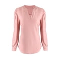 thumbnail image 2 of PULLIMORE Womens Long Sleeve T-shirt V Neck Loose Casual Basic Tops Tee Solid Color Blouse (Pink,M), 2 of 10