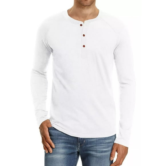 Playera Casual Manga Larga Cuello Henley Algodón Para Hombre