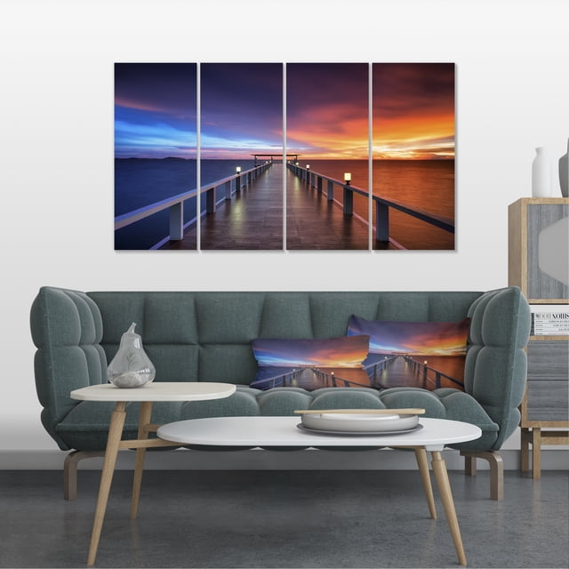Picturesque Bord de Mer avec Long Quai - Impression sur Toile