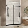 thumbnail image 2 of 60 in. W x 76 in. H Frameless Sliding Shower Door with 1/4 "(6 mm) Clear Tempered Glass, Matte Black, 2 of 11