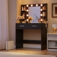 thumbnail image 3 of Furmax Makeup Vanity Table with 3 Modes Adjustable Lights and Mirror Vanity Desk with Shelves and Drawer, Black, 3 of 8