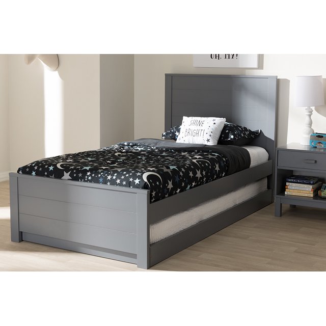 Baxton Studio Catalina Modern Classic Mission Style Cama con plataforma doble de madera con acabado gris con nido Baxton Studio HT1702-Grey-Twin-TRDL