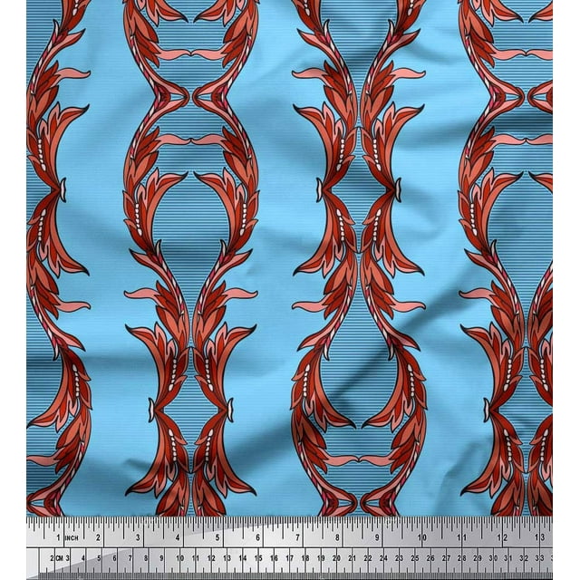 Soimoi Poly Georgette Fabric Stripe & Ogee Damask Fabric Prints By Yard 42 Inch Wide